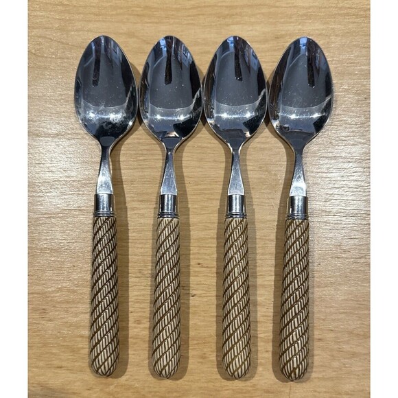 Mikasa Thailand MIS33 Flatware Soup Spoon Set Of 4 Brown Tan Swirled Stripes - Picture 1 of 4